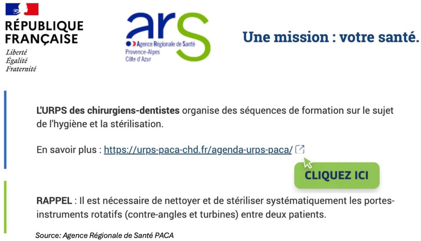 ARS PACA — prévention des risques infectieux en cabinet et centre dentaire